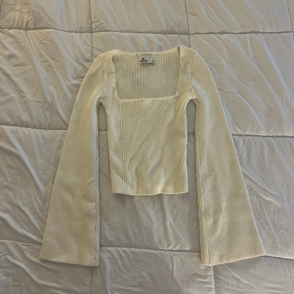 Hollister Cream Ribbed Square Neck Blouse